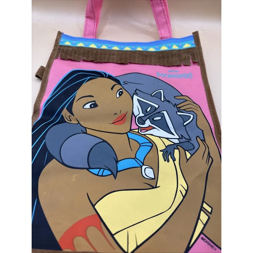 Vtg 90s Disney Pink Pocahontas Meeko Vinyl Pyramid Disneyana Tote Bag 11